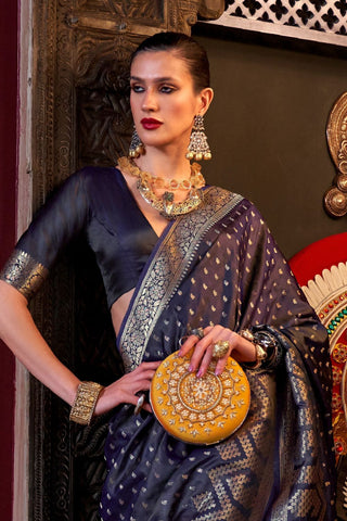 Dark Purple Pure Satin Handloom Weaving Saree_kumari Sarees