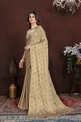 Gold Satin Silk Saree_Kumari Sarees