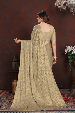 Gold Satin Silk Saree_Kumari Sarees
