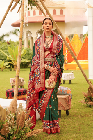 Green Banarasi Patola Silk Saree_Kumari Sarees