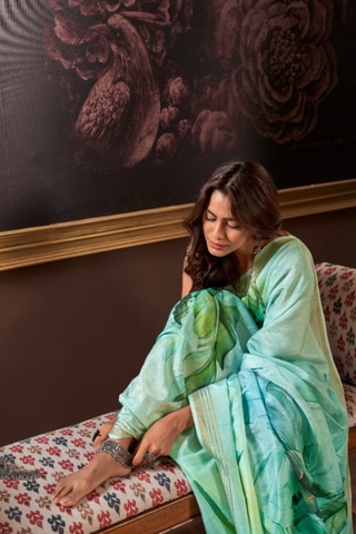 Green & Blue Pure Handloom Silk Saree_Kumari Sarees