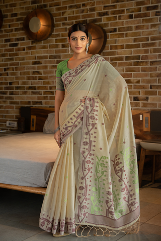 Green Soft Cotton Jamdani Saree_Kumari Sarees