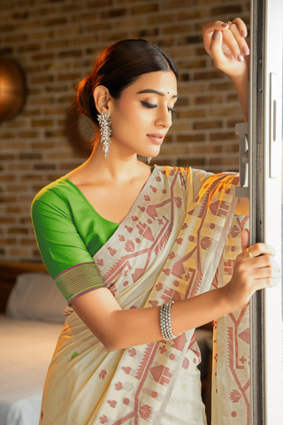Green Soft Cotton Jamdani Saree_Kumari Sarees