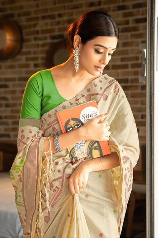 Green Soft Cotton Jamdani Saree_Kumari Sarees