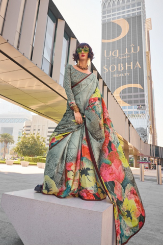 Grey Banarasi Patola Silk Saree_Kumari Sarees