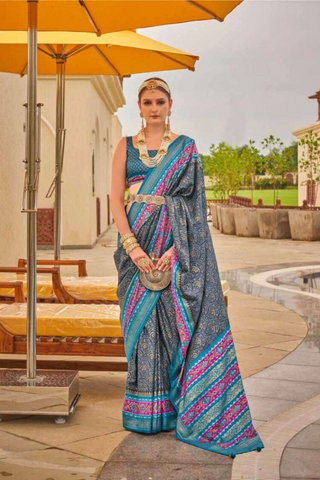 Grey Banarasi Patola Silk Saree_Kumari Sarees