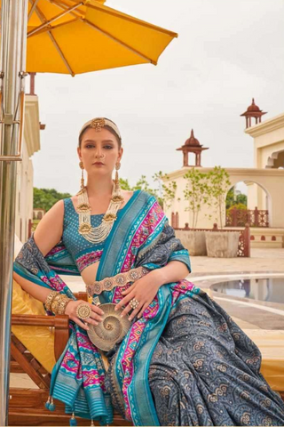 Grey Banarasi Patola Silk Saree_Kumari Sarees
