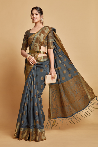 Grey Chanderi Cotton Saree_Kumari Sarees