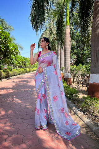 Grey Organza Silk Saree_Kumari sarees