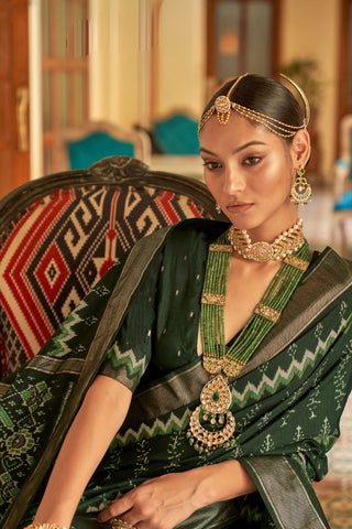 Green Banarasi Patola Silk Saree_Kumari Sarees