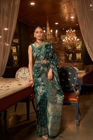Green Pure Satin Handloom Weaving Saree_kumari Sarees