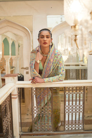 Green Kashmiri Modal Handloom Weaving Silk Saree_Kumari Sarees