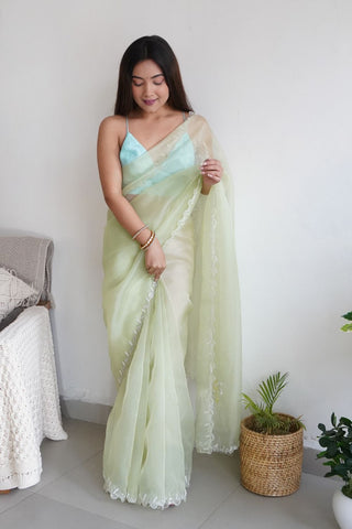 Green Organza Silk Saree_Kumari Sarees