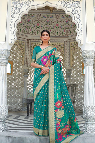 Green Pure Linen Weaving Saree_Kumari Sarees