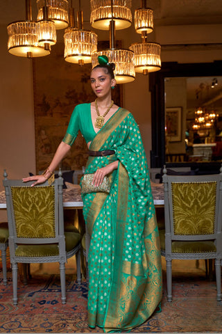 Green Pure Khadi Copper Zari Weaving Saree_Kumari Sarees