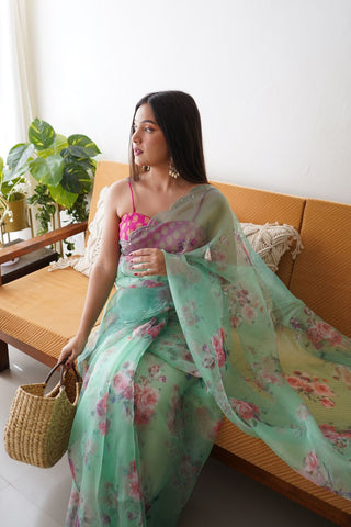 Forest Green Organza Silk Saree_Kumari Sarees