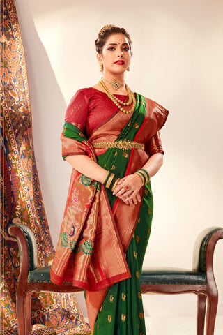 Green Soft Peshwai Paithani Silk Saree_Kumari Sarees