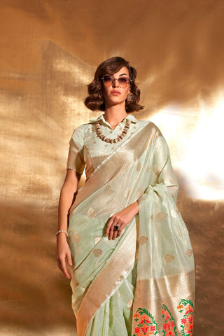 Green Paithani Zari Tissue Saree_Kumari Sarees