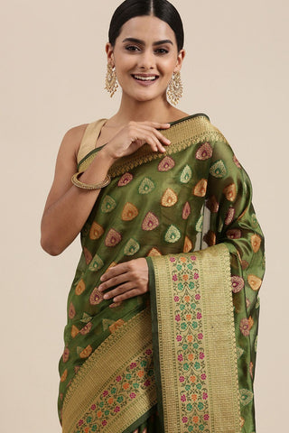 Green Kanjeevaram Organza Saree_Kumari Sarees