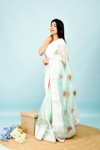 Green Soft Organza Silk Saree_Kumari Sarees