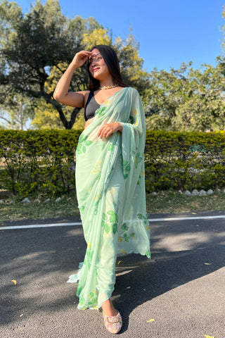 Green Chiffon Silk Saree