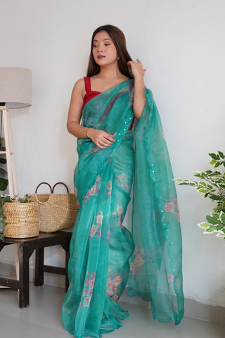 Green Organza Silk Saree_Kumari Sarees
