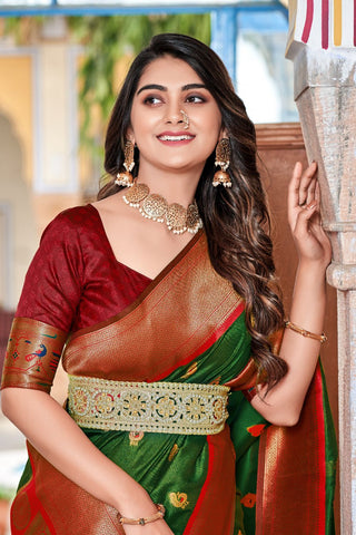 Green Soft Peshwai Paithani Silk Saree_Kumari Sarees