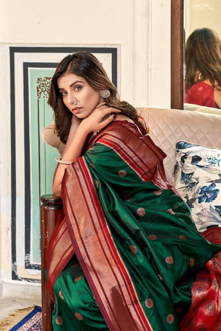 Green Soft Peshwai Paithani Silk Saree_Kumari Sarees