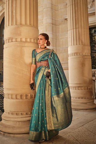 Green Khaddi Handloom Weaving Silk Saree_Kumari Sarees