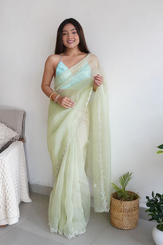 Green Organza Silk Saree_Kumari Sarees