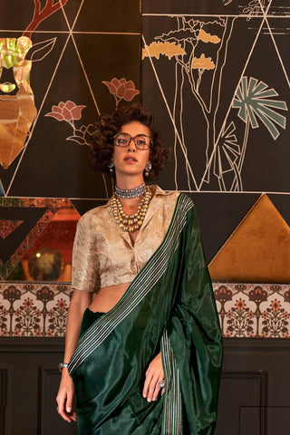 Green Woven Pure Viscose Saree_Kumari Sarees