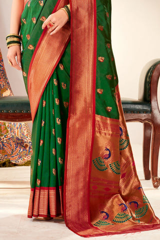 Green Soft Peshwai Paithani Silk Saree_Kumari Sarees