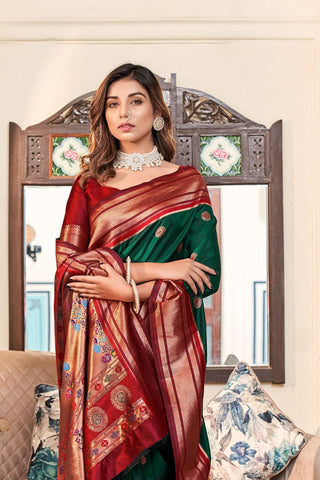 Green Soft Peshwai Paithani Silk Saree_Kumari Sarees