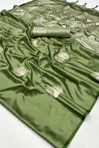 Green Pure Satin Handloom Weaving Silk Saree_Kumari Sarees