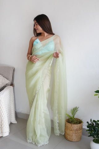 Green Organza Silk Saree_Kumari Sarees