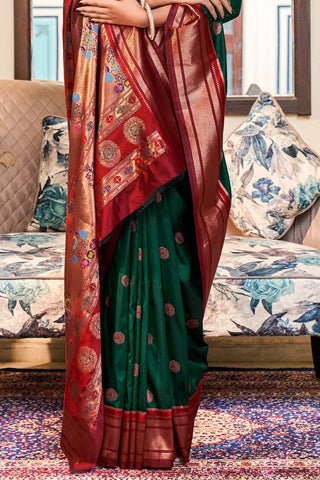 Green Soft Peshwai Paithani Silk Saree_Kumari Sarees