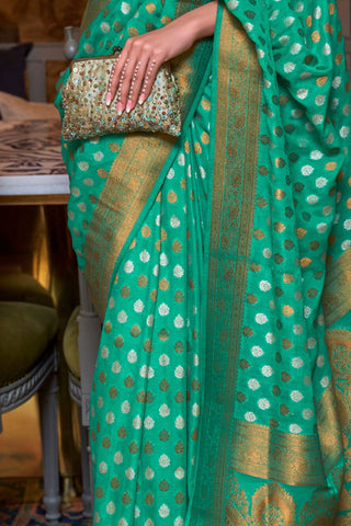 Green Pure Khadi Copper Zari Weaving Saree_Kumari Sarees