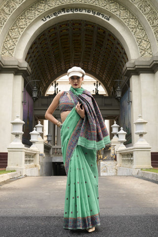 Green Soft Linen Cotton Saree_Kumari sarees
