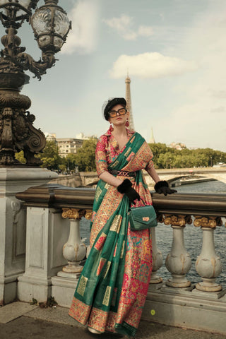 Green Kashmiri Modal Handloom Weaving Saree_Kumari Sarees