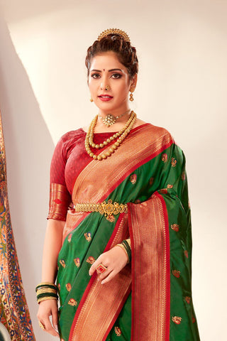 Green Soft Peshwai Paithani Silk Saree_Kumari Sarees