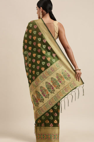 Green Kanjeevaram Organza Saree_Kumari Sarees