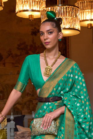 GREEN PURE KHADI COPPER ZARI WEAVING SAREE