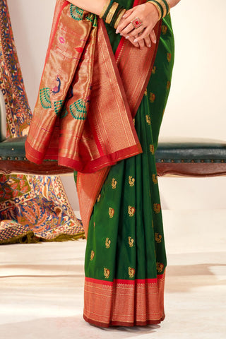 Green Soft Peshwai Paithani Silk Saree_Kumari Sarees