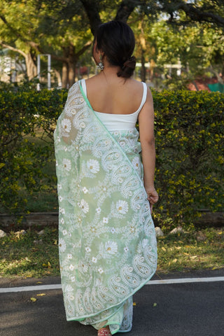 Green Organza Silk Saree_Kumari Sarees