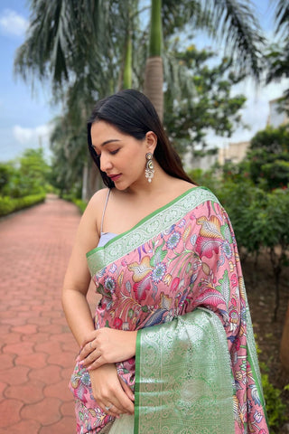 Green Tussar Dola Satin Silk Saree_Kumari Sarees