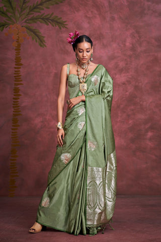Green Pure Satin Handloom Weaving Silk Saree_Kumari Sarees