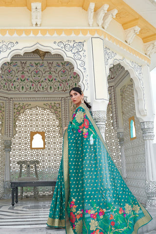Green Pure Linen Weaving Saree_Kumari Sarees
