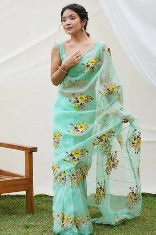 Green Organza Silk Saree_Kumari Sarees