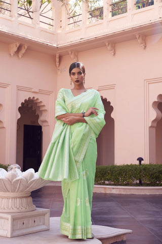 Green Pure Linen Weaving Saree_Kumari Sarees