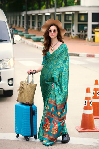 Green Satin Silk Saree_Kumari Sarees
